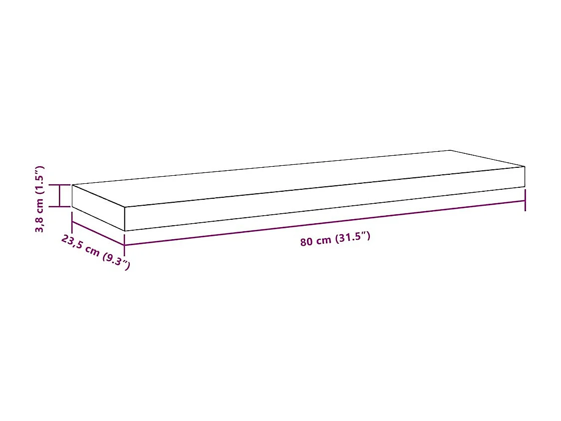 Prateleira de parede suspensa 80x23,5x3,8 cm MDF branco