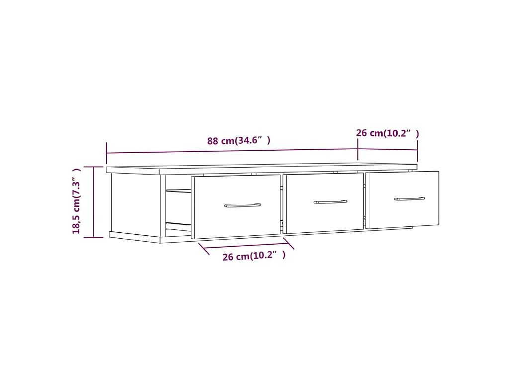 Mobile a Parete Rovere Fumo 88x26x18,5 cm in Legno Multistrato