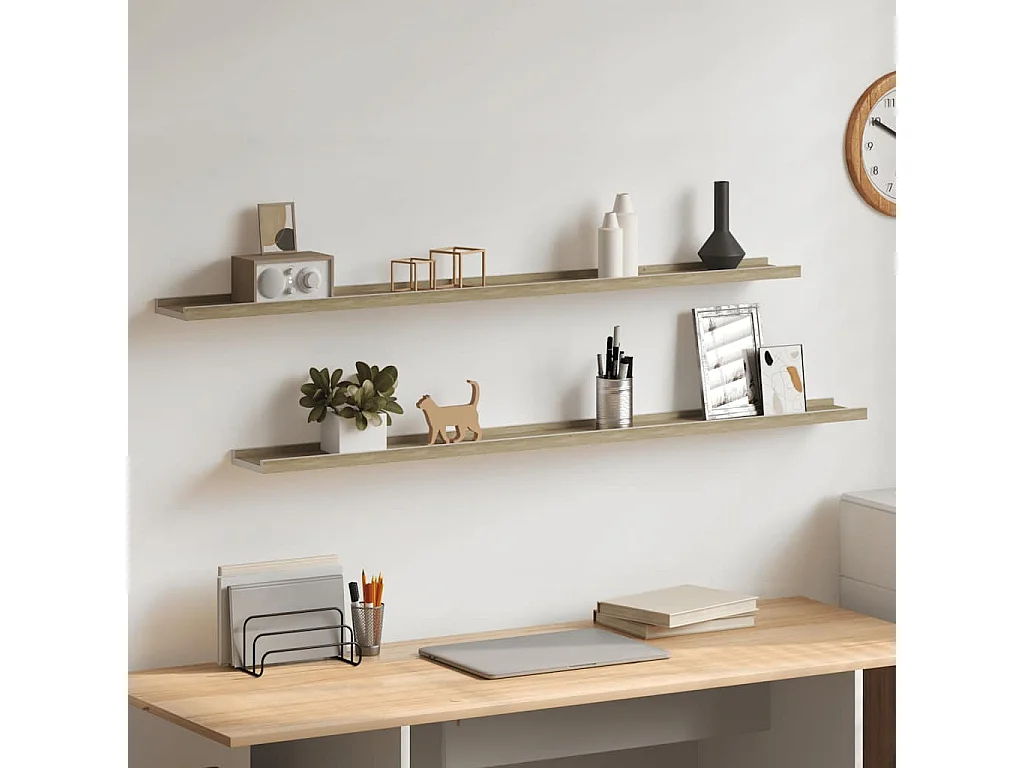 Mensole da Parete 2 pz Bianco e Rovere Sonoma 115x9x3 cm