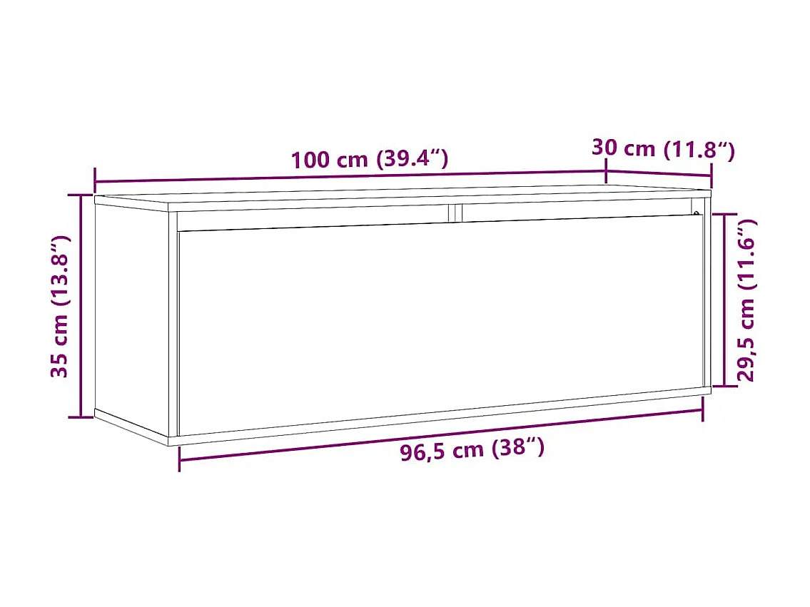 Pensile Grigio 100x30x35 cm in Legno Massello di Pino