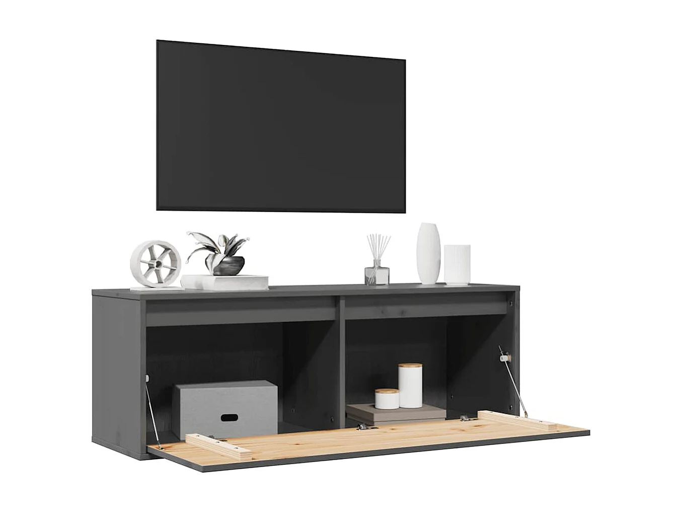 Pensile Grigio 100x30x35 cm in Legno Massello di Pino