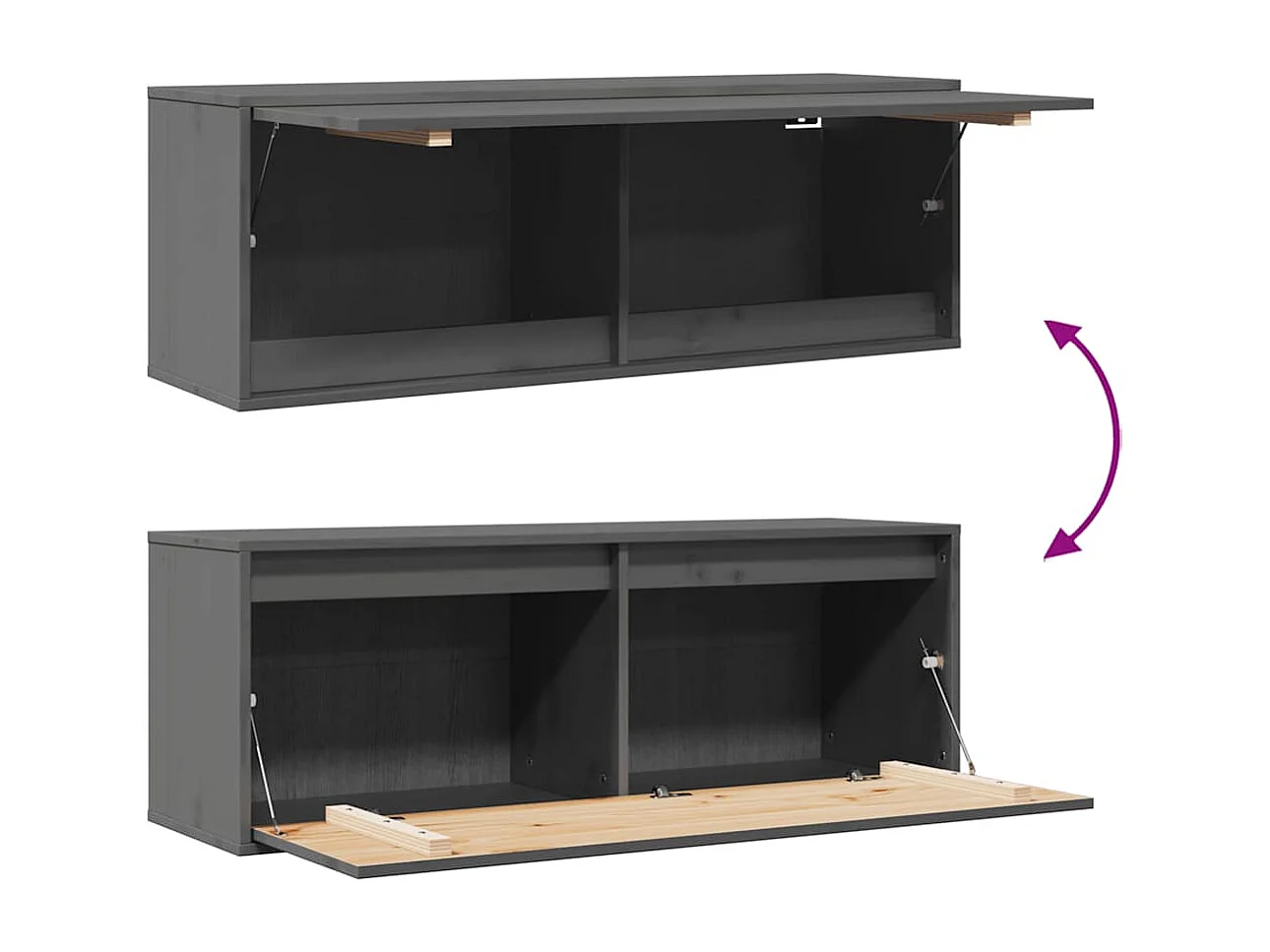 Pensile Grigio 100x30x35 cm in Legno Massello di Pino