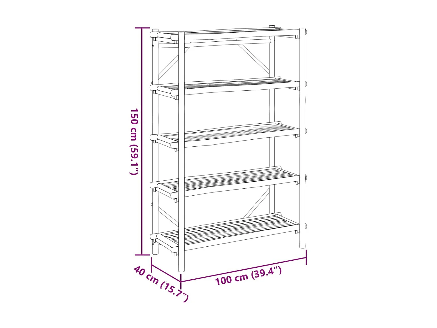 Étagère à 5 niveaux 100x40x150 cm bambou