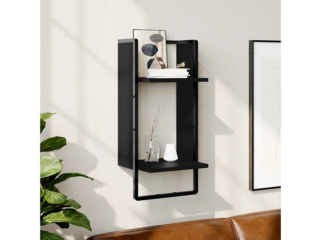 Wandregal mit Stange Schwarz 30x25x65 cm