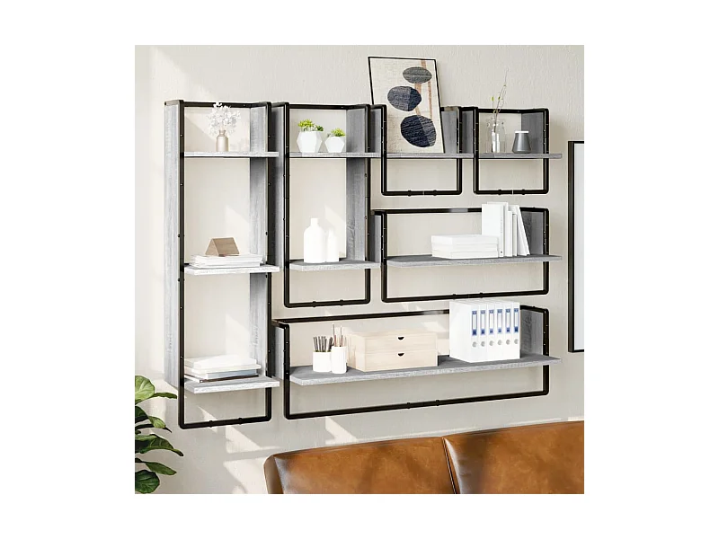 Conj. prateleiras c/ barras 6pcs derivados madeira cinza sonoma