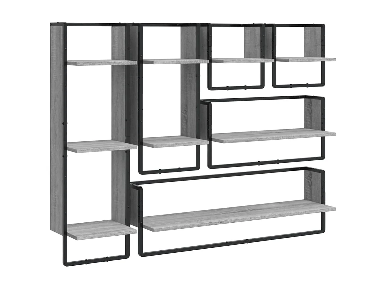 Ensemble d'étagères murales avec barres 6 pcs sonoma gris