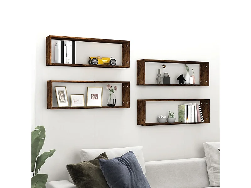 Étagères murales cubiques 4 pcs Chêne fumé 80x15x26,5 cm