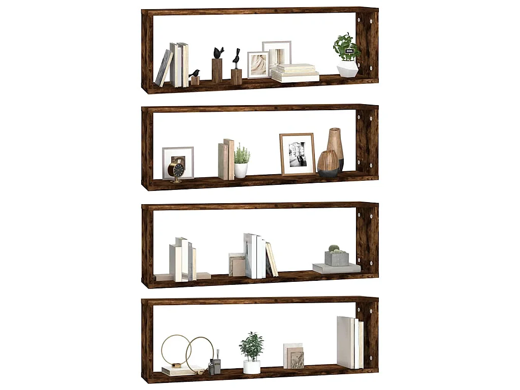 Wandschappen kubus 4 st 80x15x26,5 cm hout gerookt eikenkleurig