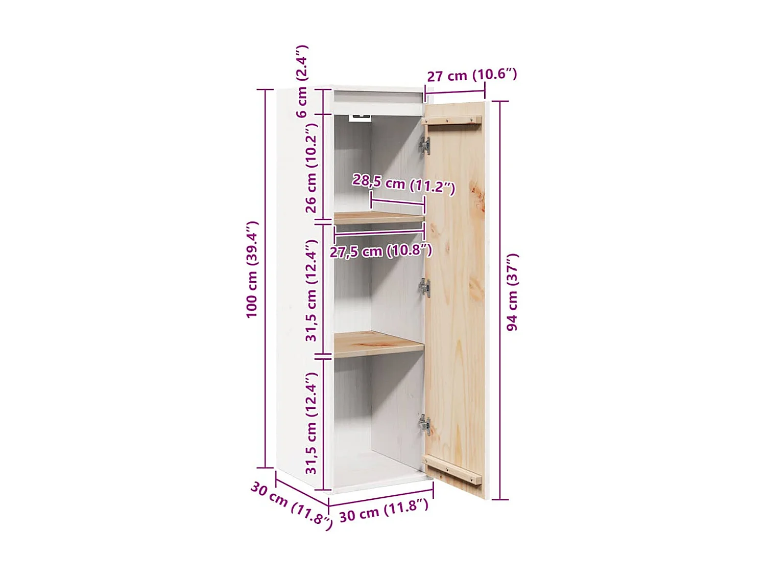 Armoires murales 2 pcs Blanc 30x30x100 cm Bois de pin massif
