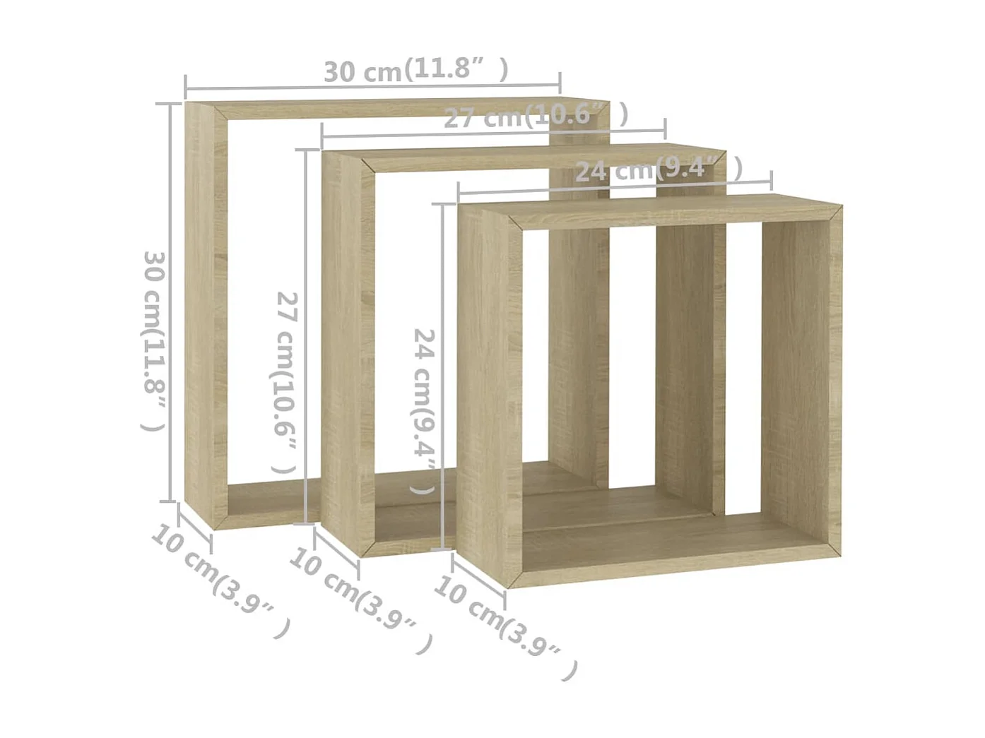 Mensole a Cubo da Parete 3 pz Rovere Sonoma