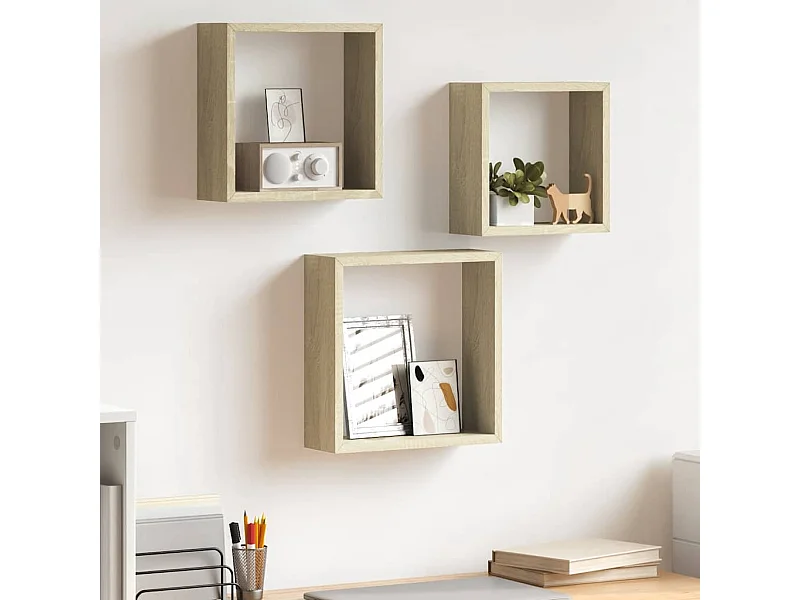 Prateleiras de parede forma de cubo 3pcs cm cor carvalho sonoma
