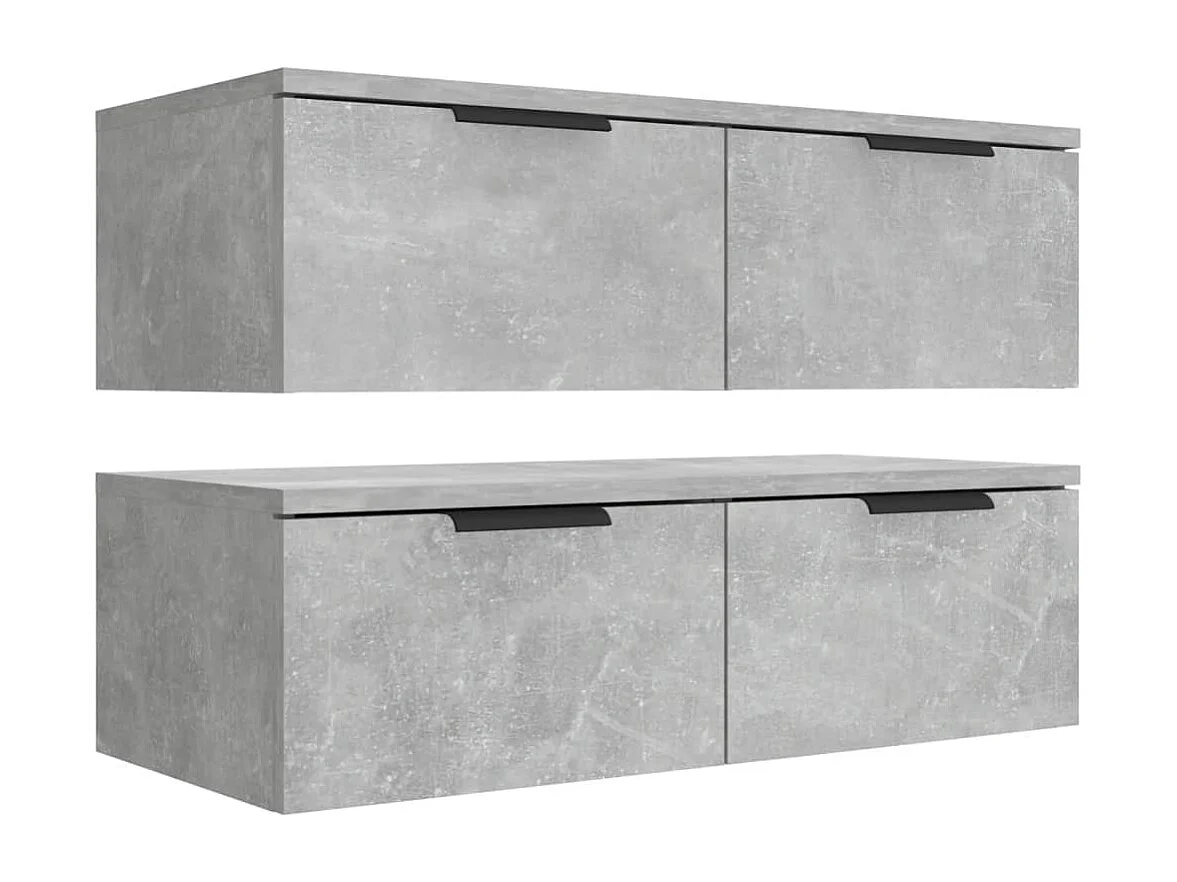 Armoires murales 2 pcs Gris béton 68x30x20 cm Bois d'ingénierie