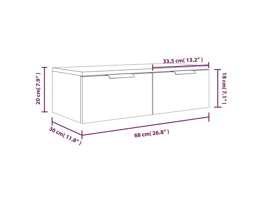 Armoires murales 2 pcs Gris béton 68x30x20 cm Bois d'ingénierie