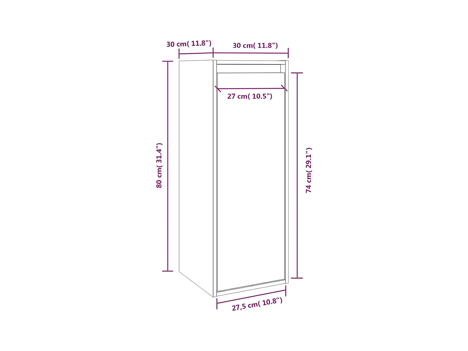 Armoire murale Blanc 30x30x80 cm Bois de pin massif