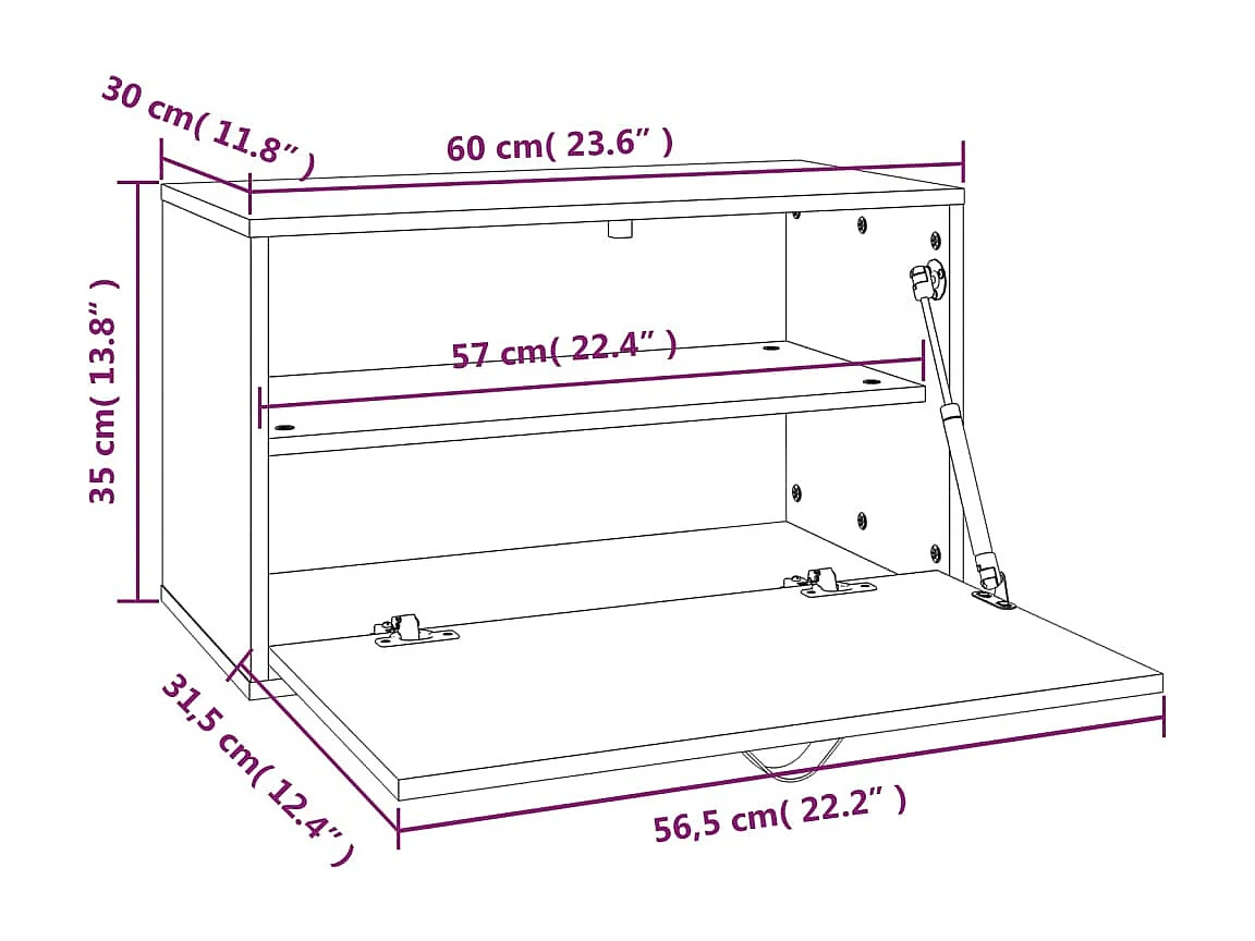 Wandschrank Schwarz 60x30x35 cm Massivholz Kiefer