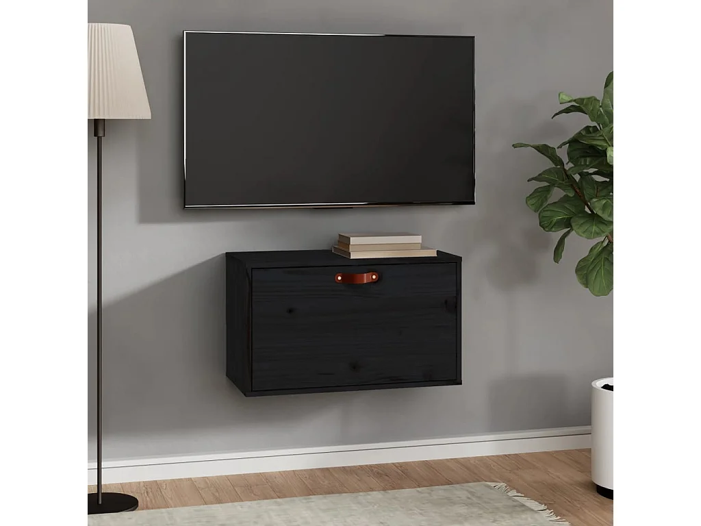 Wandkast 60x30x35 cm massief grenenhout zwart