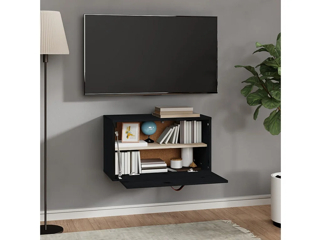Wandkast 60x30x35 cm massief grenenhout zwart