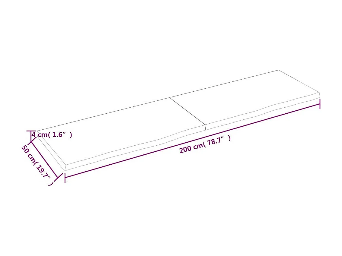 Wandregal Hellbraun 200x50x(2-4) cm Massivholz Eiche Behandelt