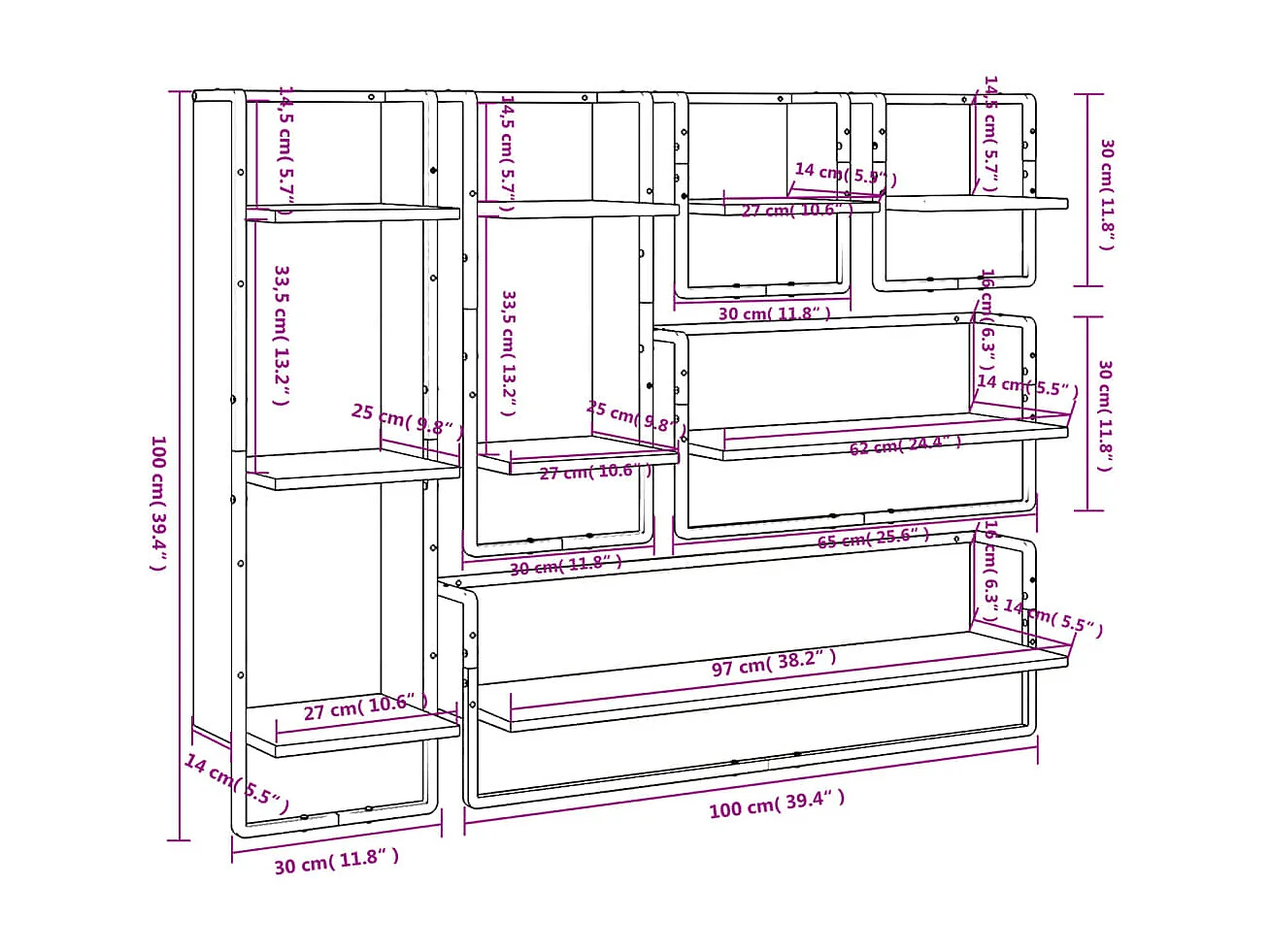 Estantes pared con barras 6 pzas madera ingeniería roble Sonoma