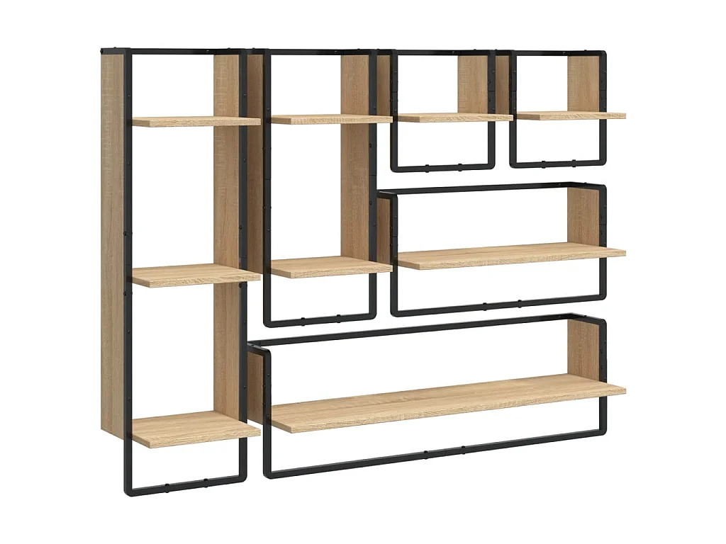 Ensemble d'étagères murales avec barres 6 pcs chêne sonoma