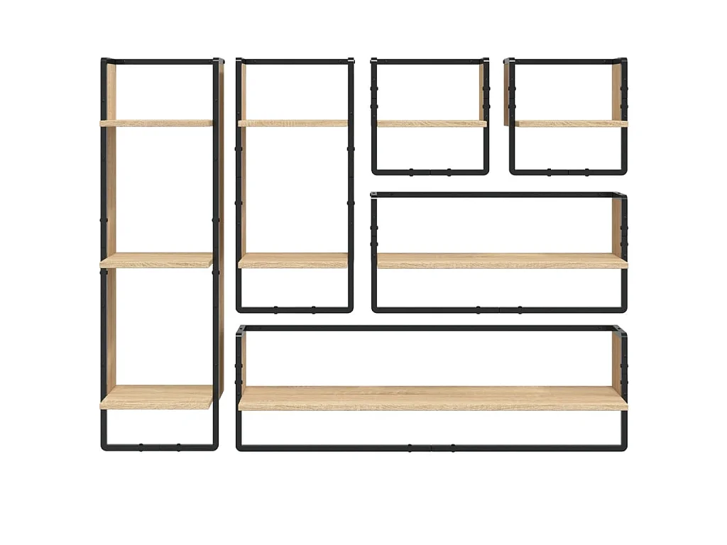 Ensemble d'étagères murales avec barres 6 pcs chêne sonoma
