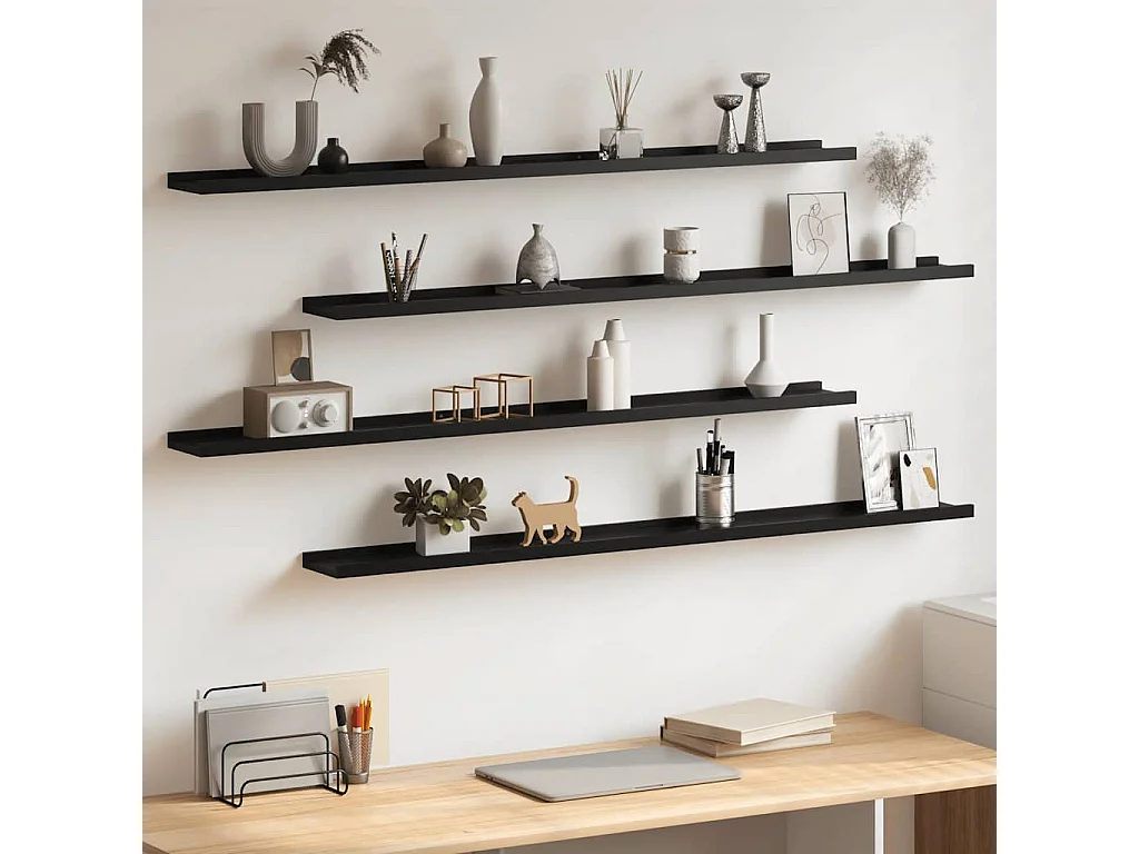 Wandschappen 4 st 115x9x3 cm zwart