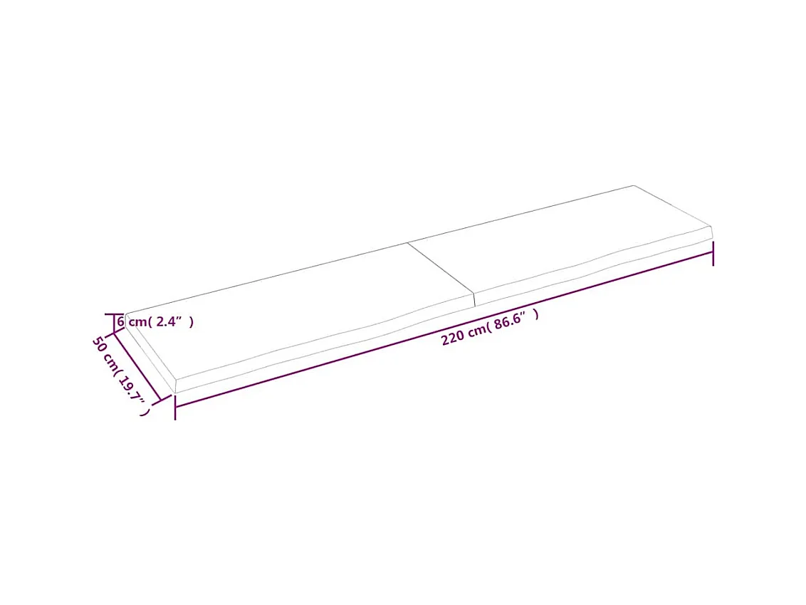 Wandregal Hellbraun 220x50x(2-6) cm Massivholz Eiche Behandelt