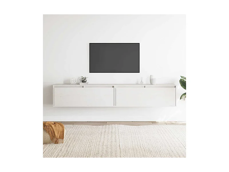 Pensili 2 pz Bianchi 100x30x35 cm in Legno Massello di Pino