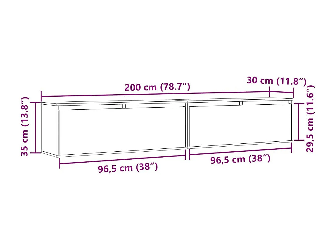 Wandkasten 2 st 100x30x35 cm massief grenenhout wit