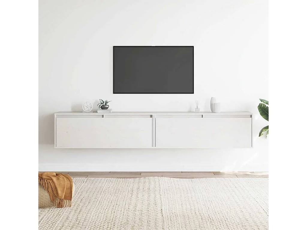 Armoires murales 2 pcs Blanc 100x30x35 cm Bois de pin massif