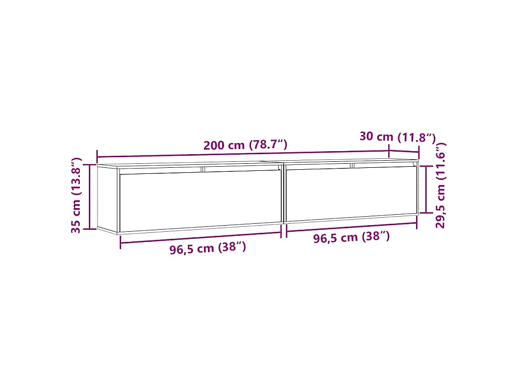 Armoires murales 2 pcs Blanc 100x30x35 cm Bois de pin massif