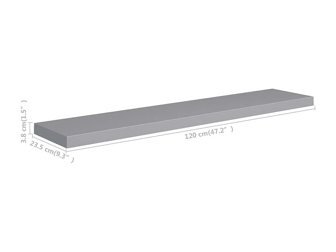 Estante flotante de pared MDF gris 120x23,5x3,8 cm