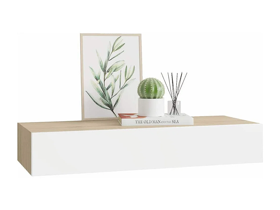 Étagère murale à tiroirs Chêne et blanc 60 x 23,5 x 10 cm MDF