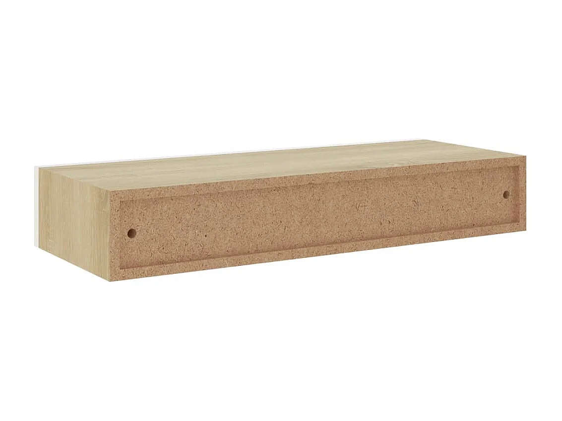 Étagère murale à tiroirs Chêne et blanc 60 x 23,5 x 10 cm MDF