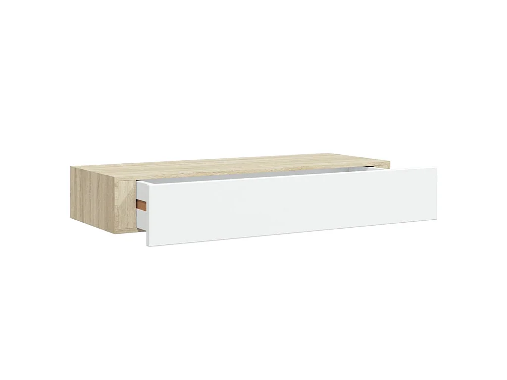 Mensola a muro con cassetti in rovere e bianco 60x23,5x10 cm MDF
