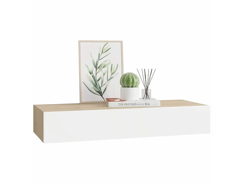 Mensola a muro con cassetti in rovere e bianco 60x23,5x10 cm MDF