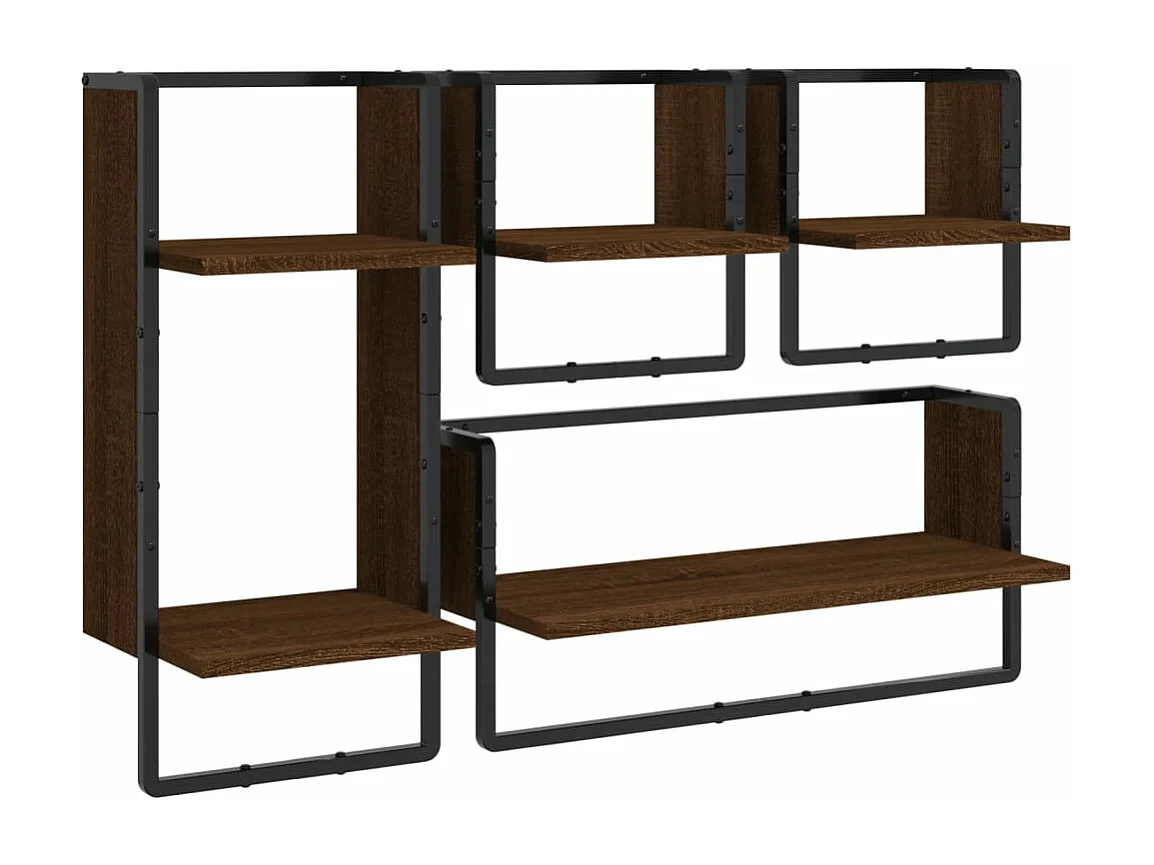 Set Mensole Parete con Aste 4pz Rovere Marrone in Multistrato