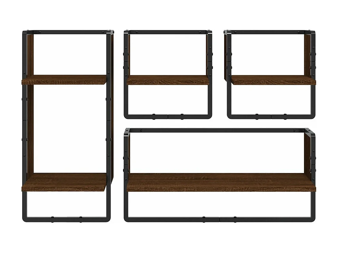 Set Mensole Parete con Aste 4pz Rovere Marrone in Multistrato