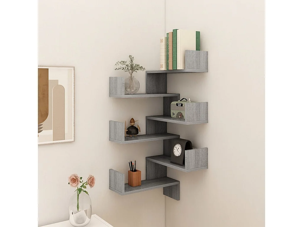 Scaffale Parete Angolo 2pz Grigio Sonoma 40x40x50cm Multistrato