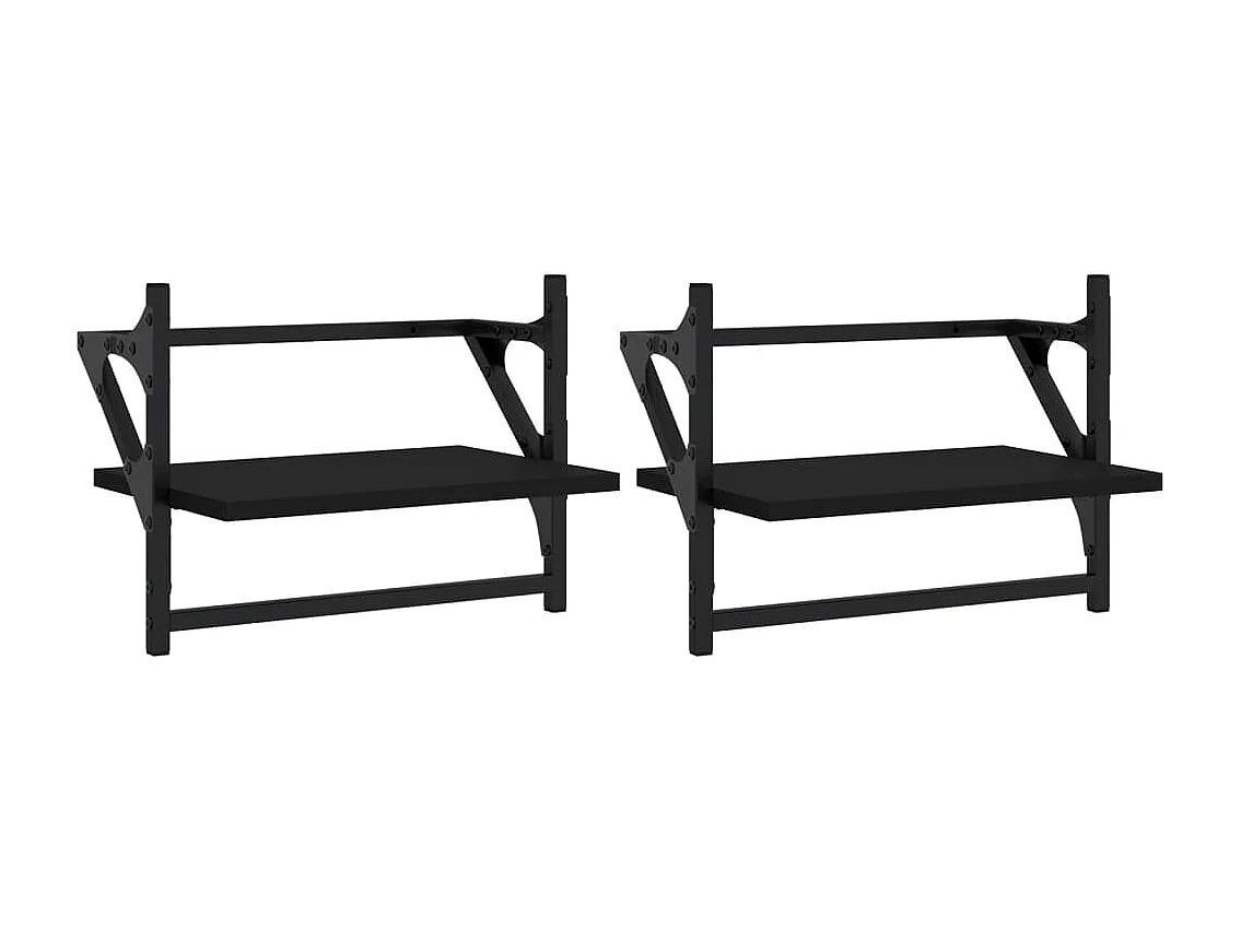 Étagères murales avec barres 2 pcs noir 40x25x30 cm