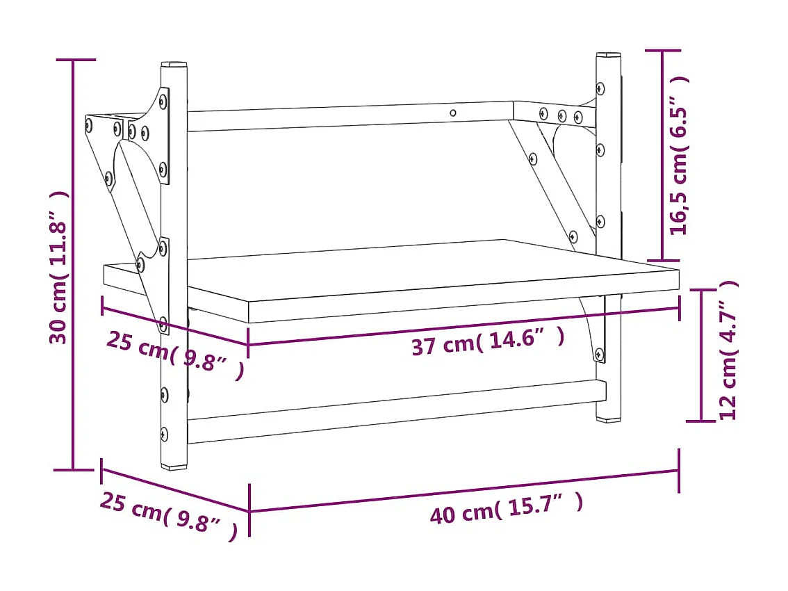 Wandschappen met stangen 2 st 40x25x30 cm zwart