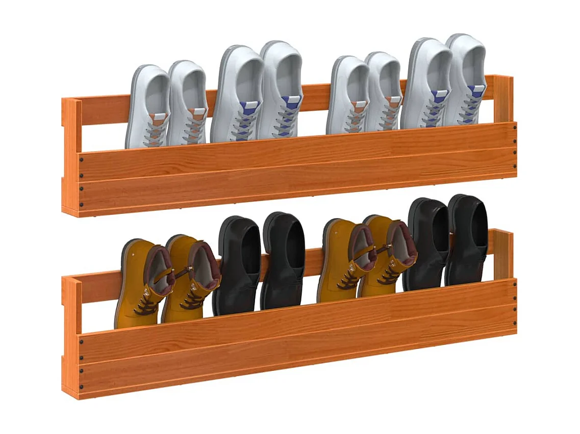 Scarpiere a Parete 2 pz Marrone Cera Legno Massello di Pino