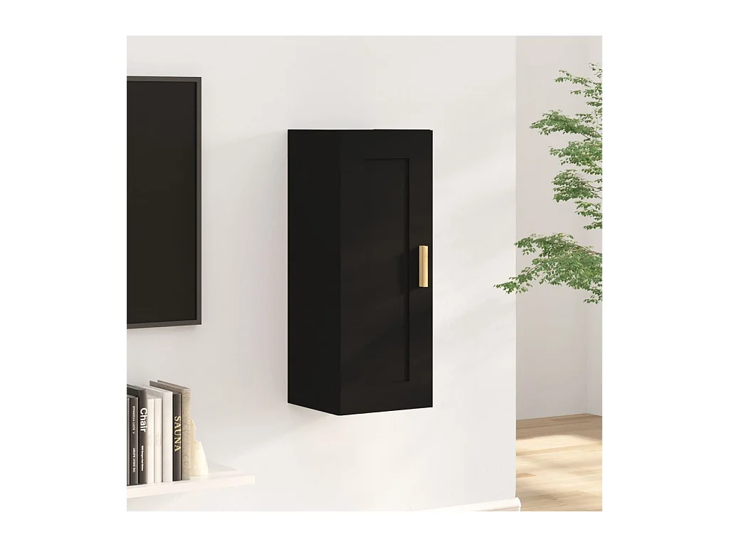 Wandkast 35x34x90 cm bewerkt hout zwart