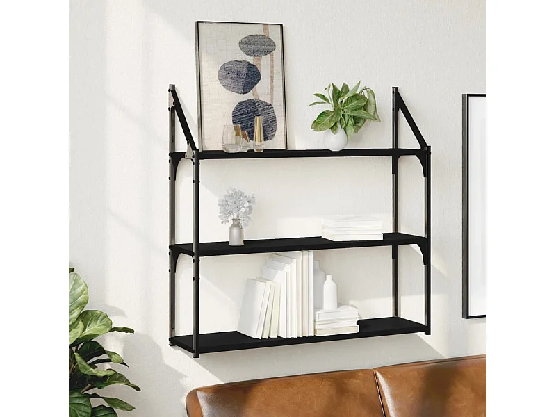 Wandregal 3 Fächer Schwarz 80x21x78,5 cm Holzwerkstoff