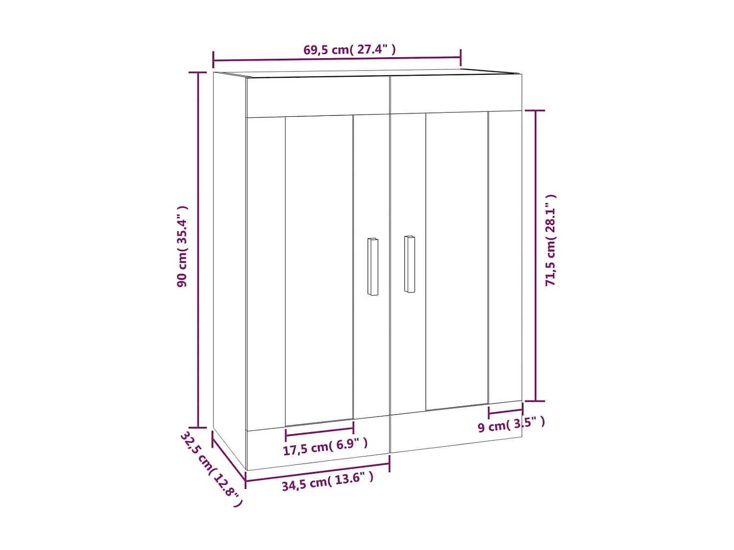 Armoire murale sonoma gris 69,5x32,5x90 cm bois d'ingénierie