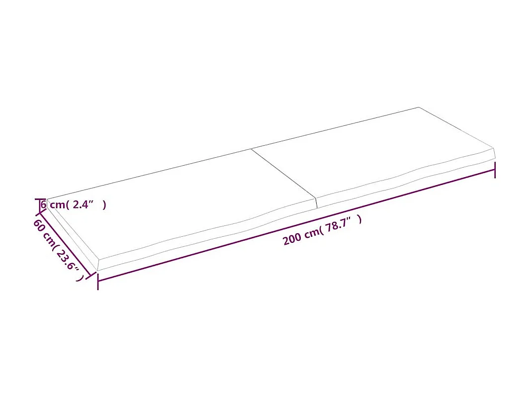 Étagère murale 200x60x(2-6) cm bois de chêne massif non traité