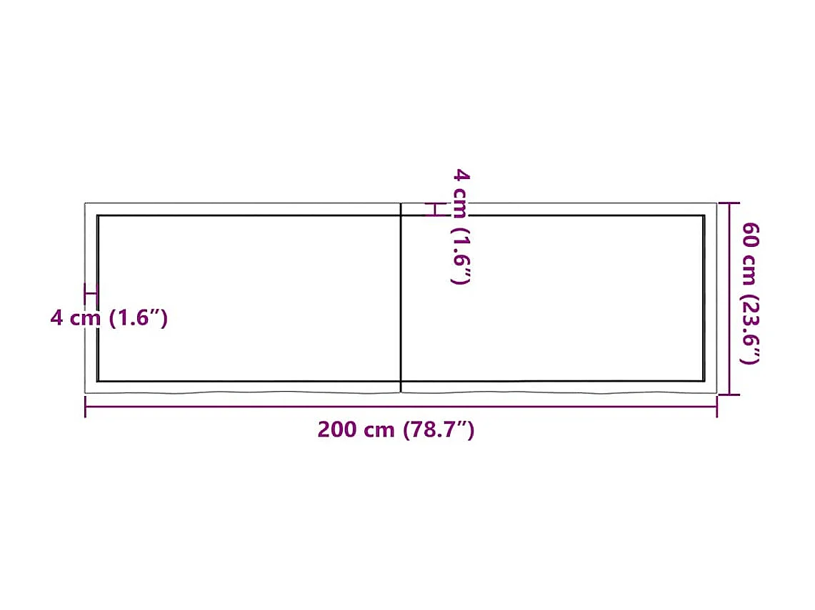Étagère murale 200x60x(2-6) cm bois de chêne massif non traité