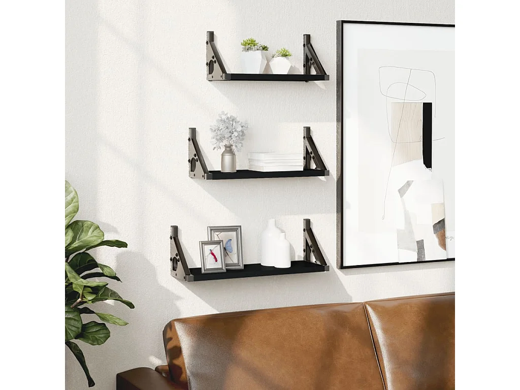 Set Mensole da Parete 3pz Nero in Legno Multistrato