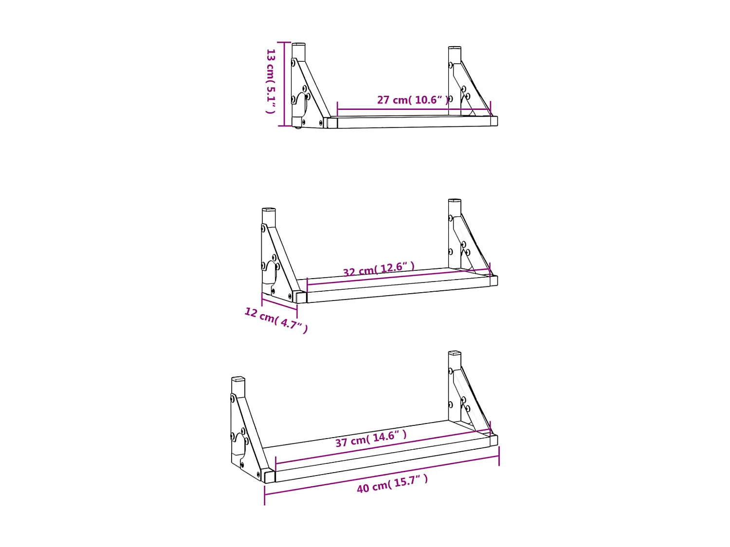 Set Mensole da Parete 3pz Nero in Legno Multistrato