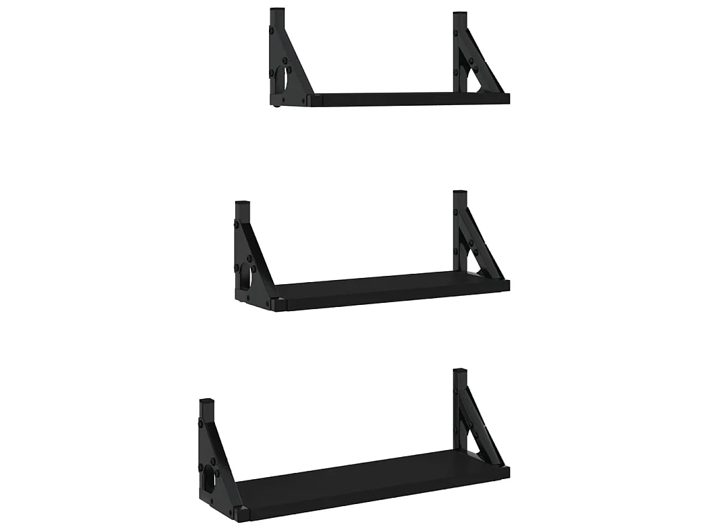 Ensemble d'étagères murales 3 pcs noir bois d'ingénierie